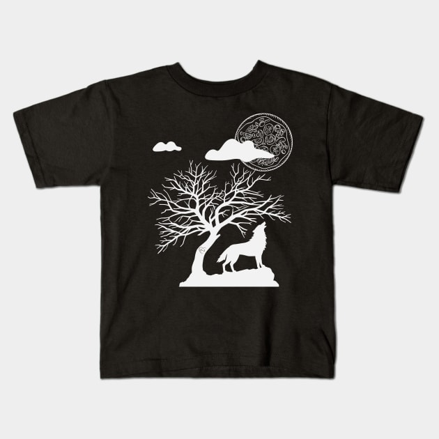 Wolf Howling at the Pizza Pie in the Sky Kids T-Shirt by The Dream Team